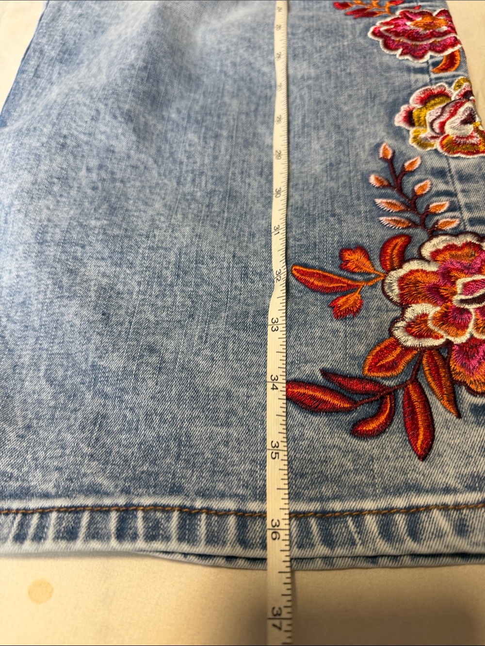 Embroidered Light Blue Wide-Leg Women's Jeans by - Picture 4 of 6
